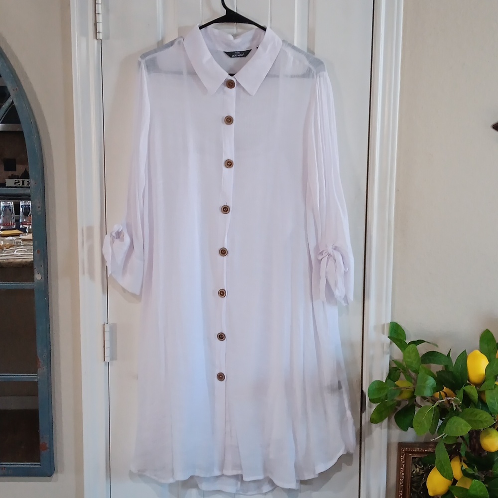 Mlle Gabrielle Palest Ice Blue Long Sleeve Shirt Dress w Full Cami